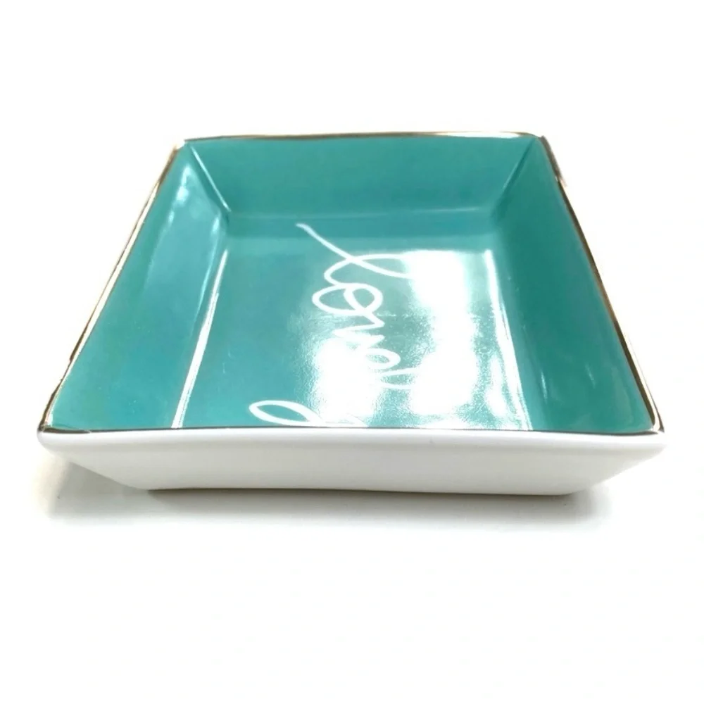 J. Crew Ceramic Trinket Dish Lovely Rectangular Mini Jewelry Plate in Blue